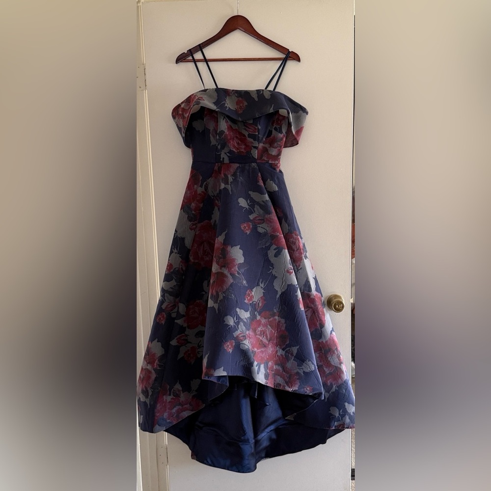 Lulu's Strapless Navy and Red Floral Dress